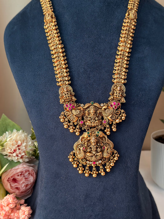 Lakshmi Long Bridal Haram with Ruby stone and Gold beads L101