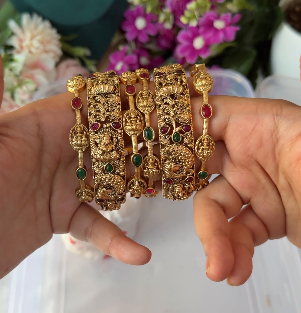 Lakshmi and Peacock Embossed Combo Bangles B84