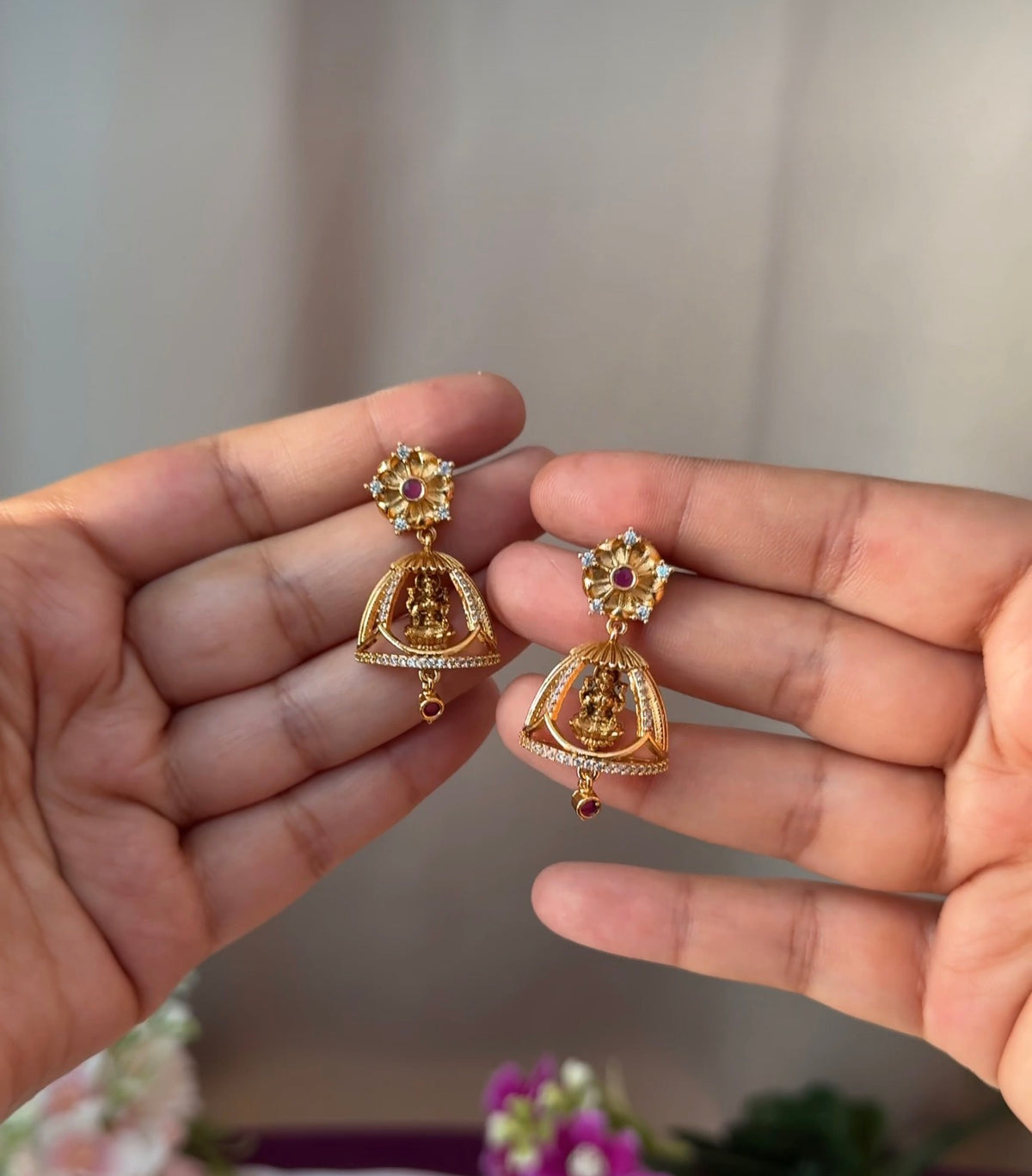 White Stone Goddess Jhumka with Drop EAR56