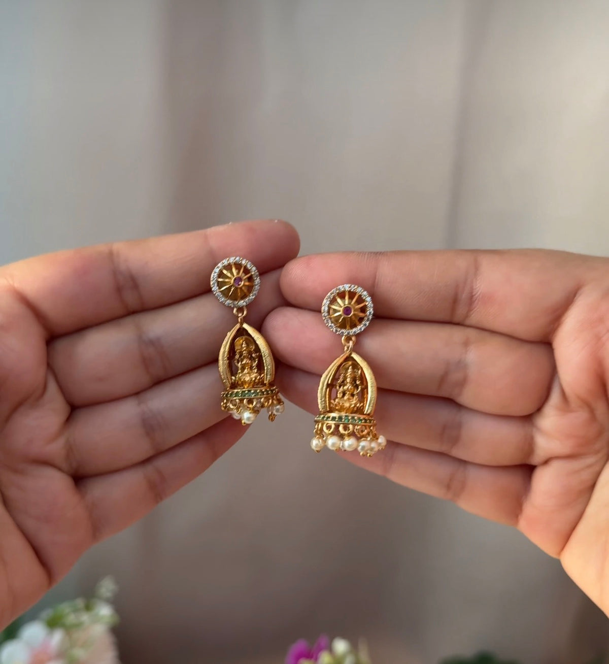 Lakshmi Devi in Chakra with Pearls EAR61