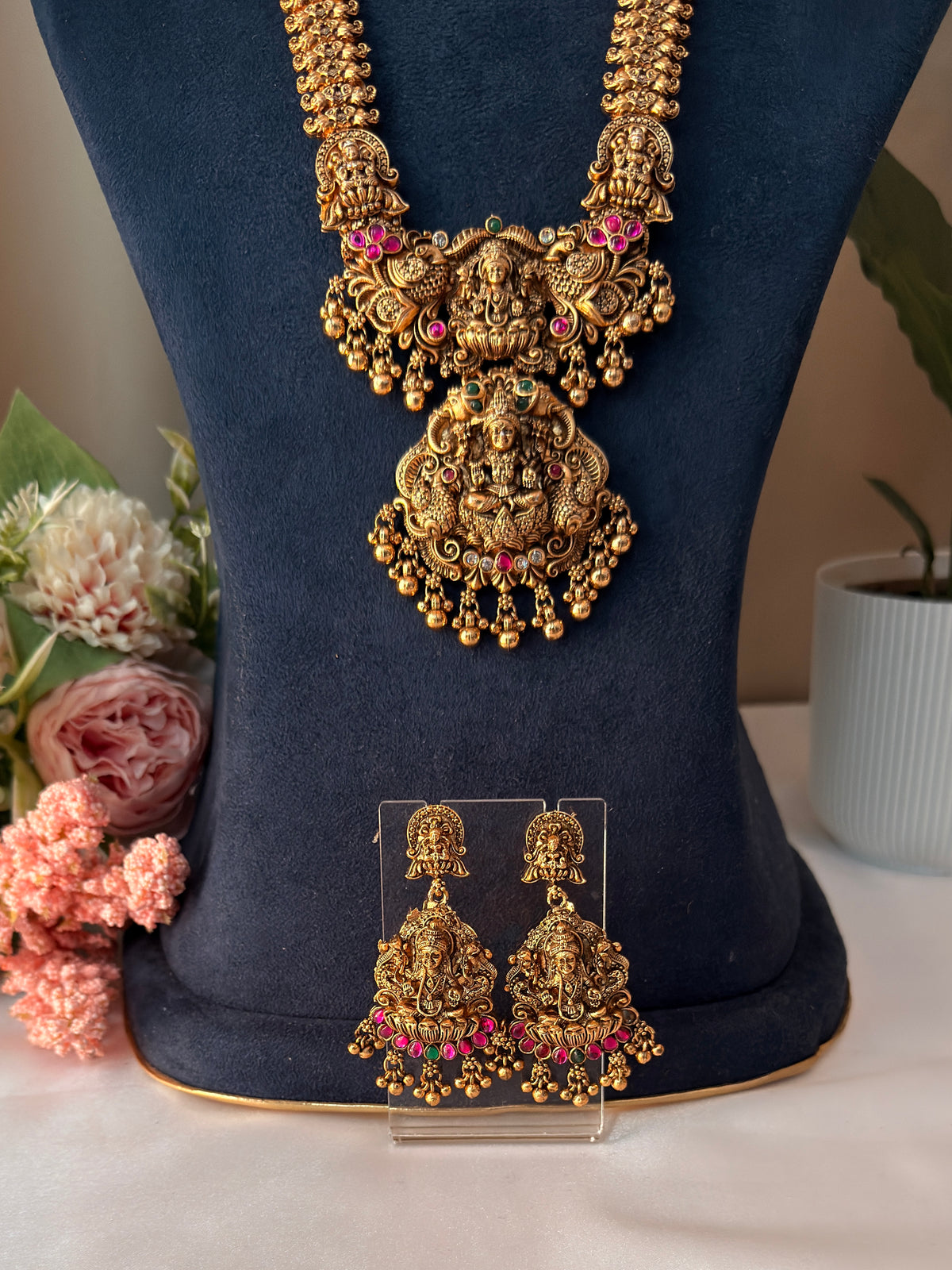 Lakshmi Long Bridal Haram with Ruby stone and Gold beads L101