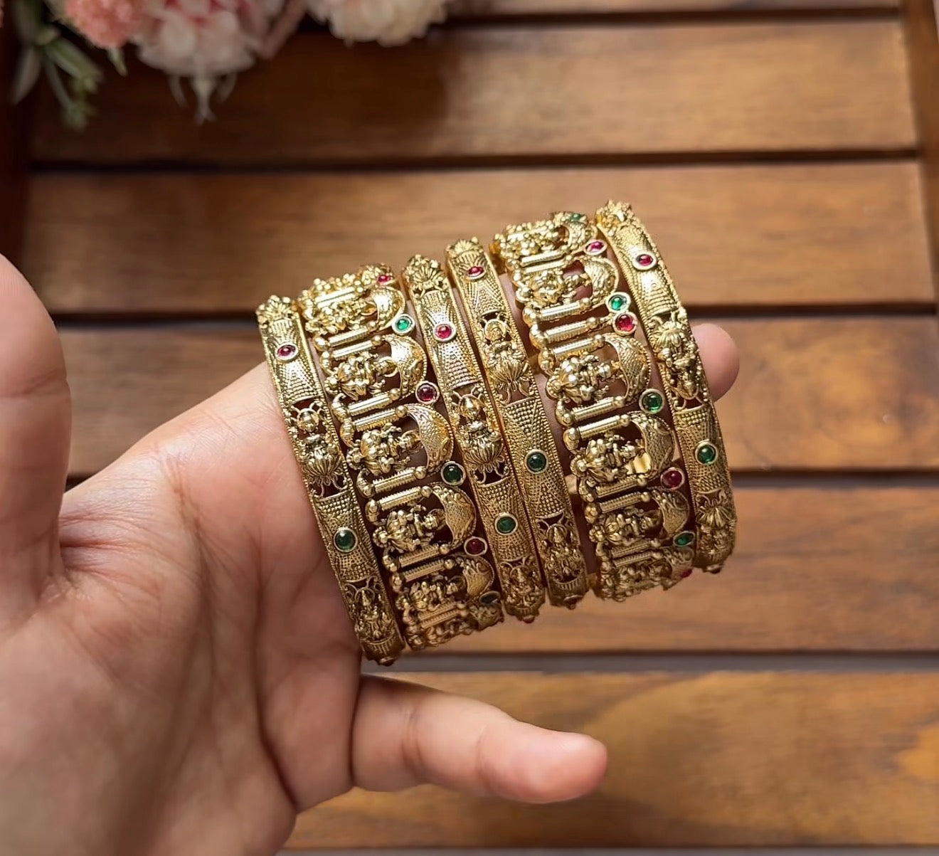 lakshmi with pillar multi stone combo bangles B05