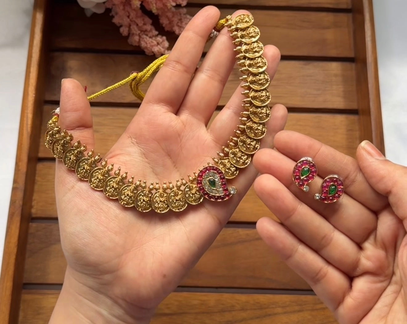 lakshmi coin necklace with mango kemp NE47