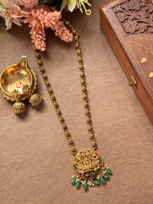 Lakshmi Long Haram with Green Beads L25