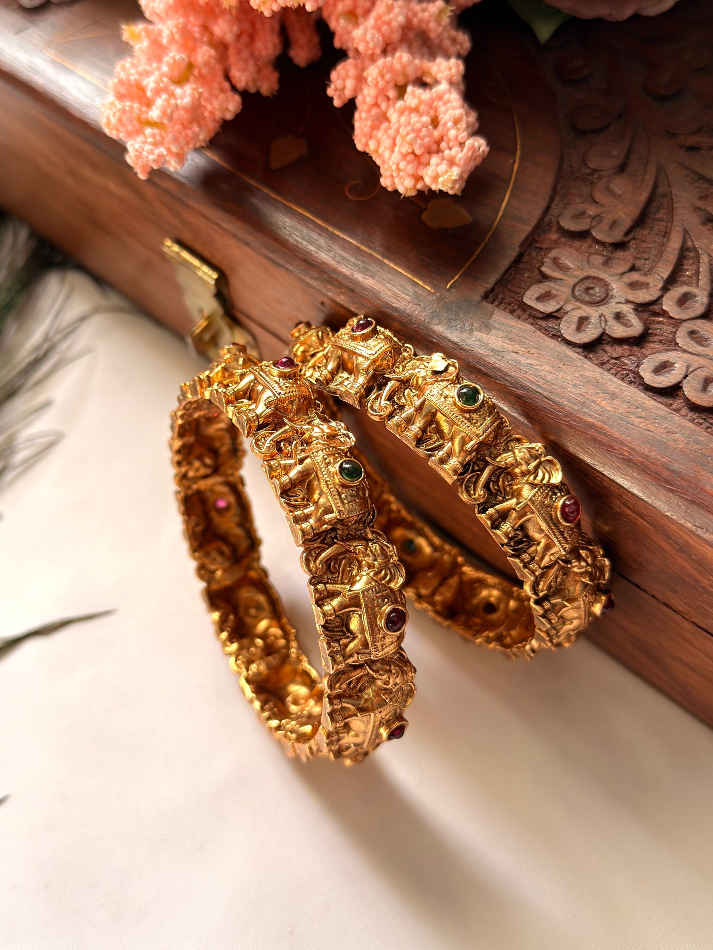 Elephant Bangles Multi Stone B36