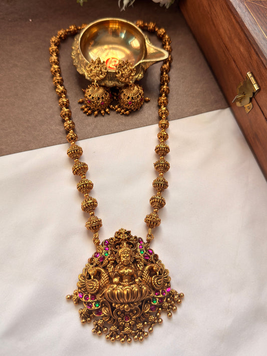 Lakshmi With Peacock Design Pendent Mid Haram MID15