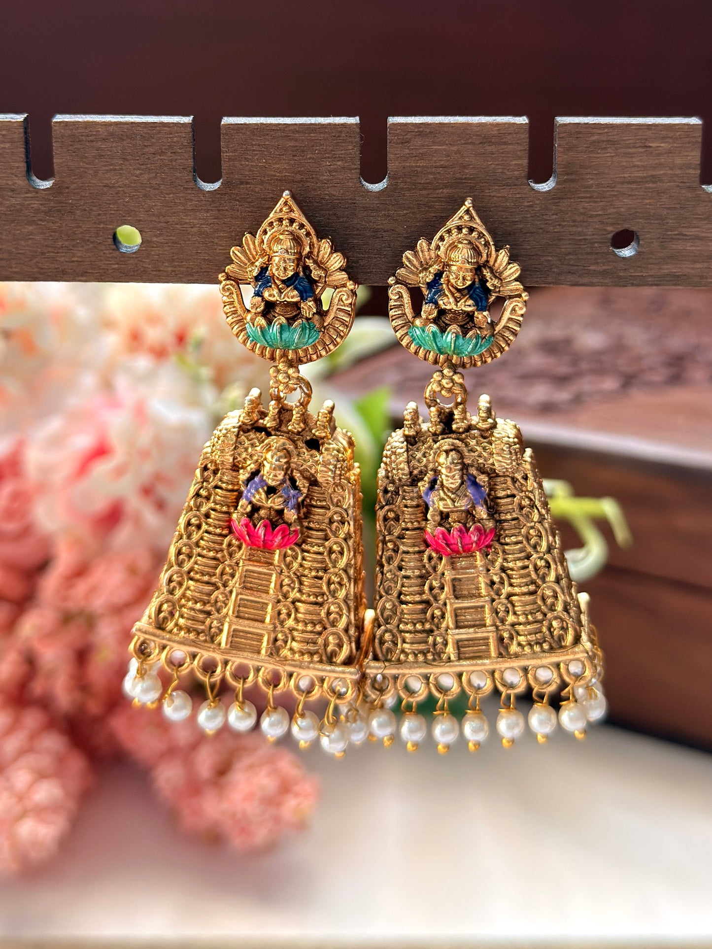 Gopuram Jhumka with Enamel EAR07