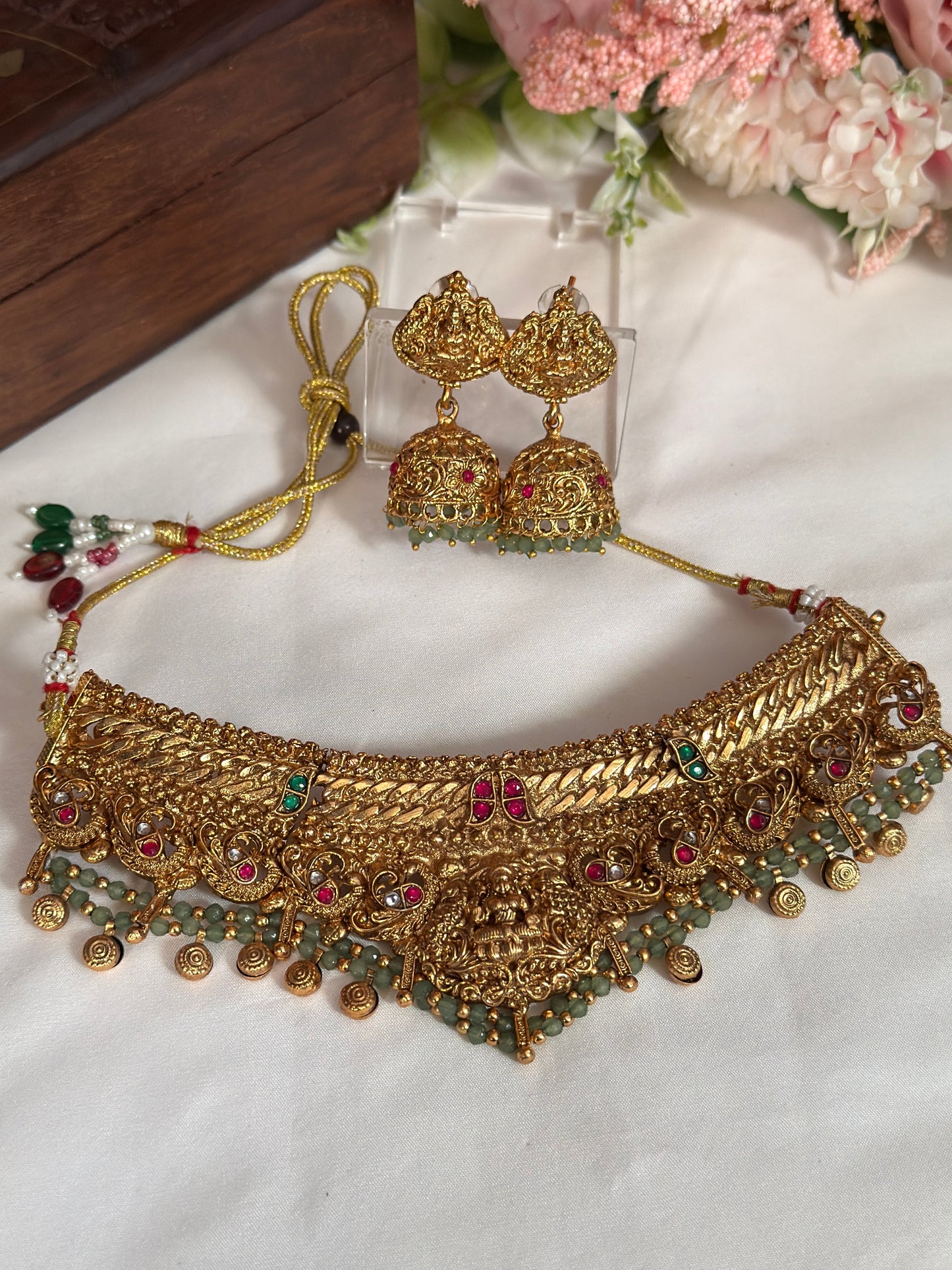 Devi Green Beads Coin Necklace