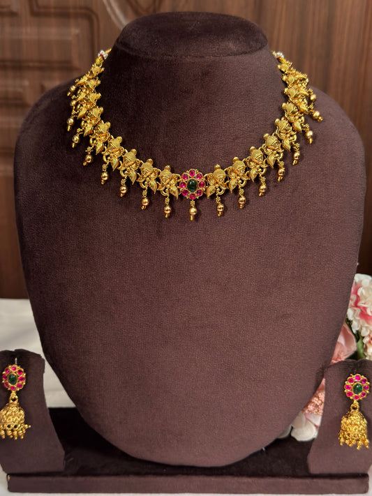 Elephant With Ruby Stone Necklace NE119