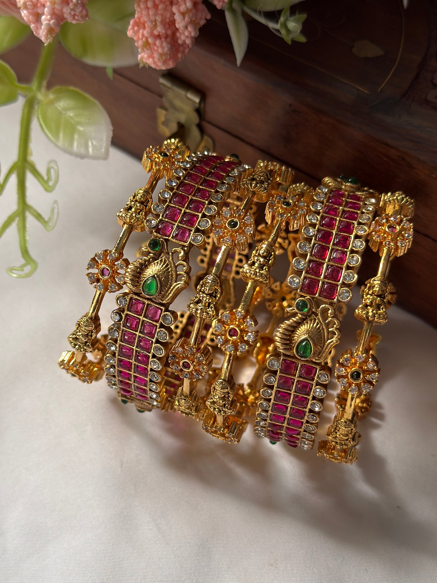 Ruby Peacock & Goddess Combo Bangles