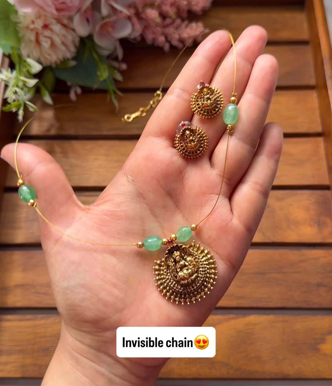 Green Stone Lakshmi Chain IN04