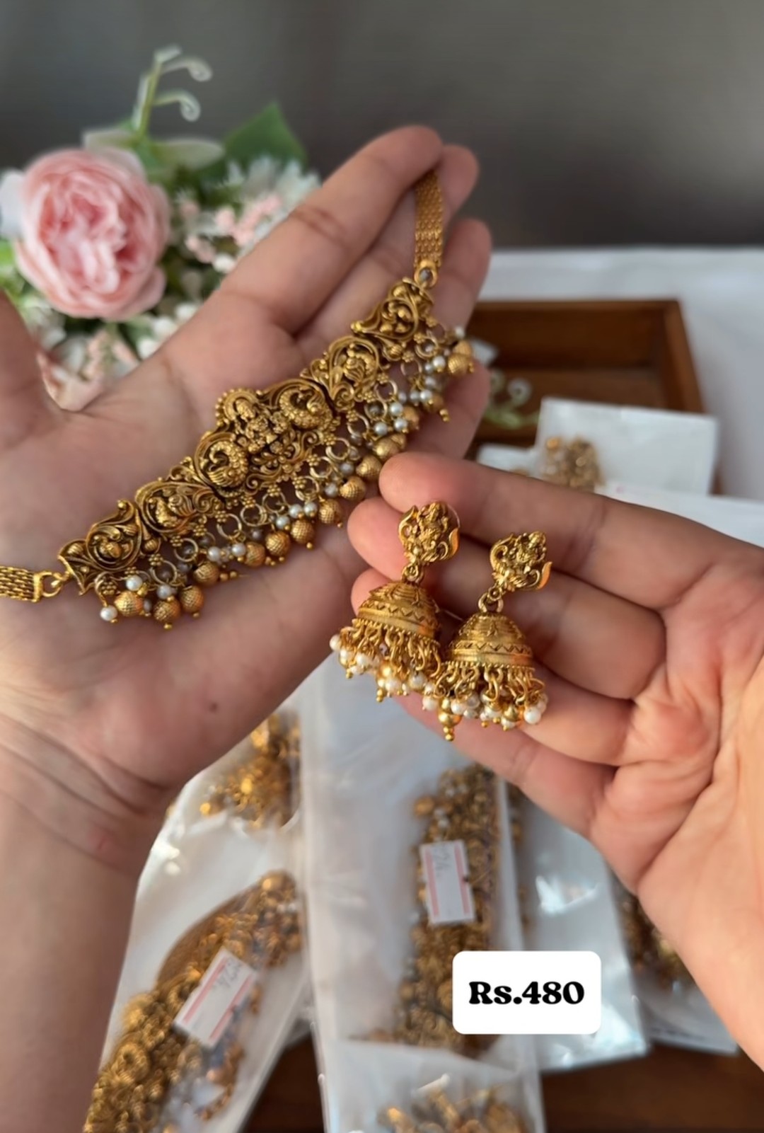 Beautiful Lakshmi Gold and Pearl Chokker CHO34