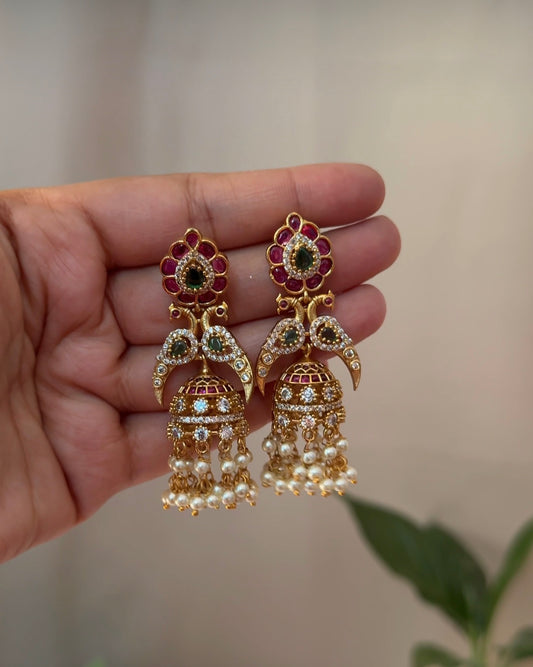 Peacock Kundan Pearl Jhumka EAR41