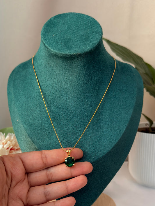 Green Stone Pendant with Chain