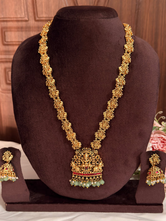 Lakshmi Devi Green Beads Haram L81