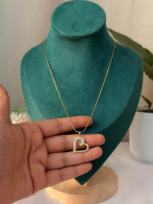 Half Stone Heart Pendant Chain
