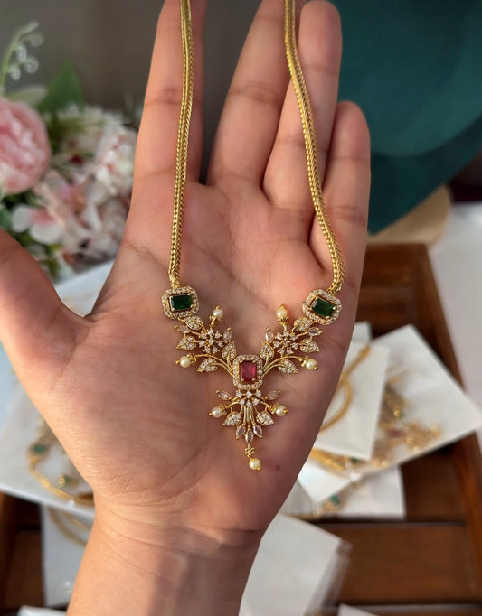 Multi Stone AD Pearl Necklace DIA83