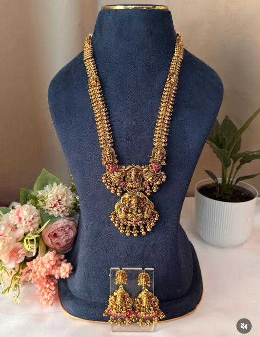 Lakshmi Long Bridal Haram with Ruby stone and Gold beads L101