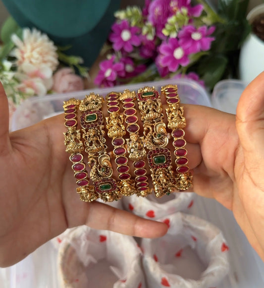 Lakshmi Peacock Red Stone Combo bangles B82