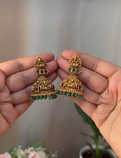 Lakshmi Devi Jhumka with Green Beads EAR50