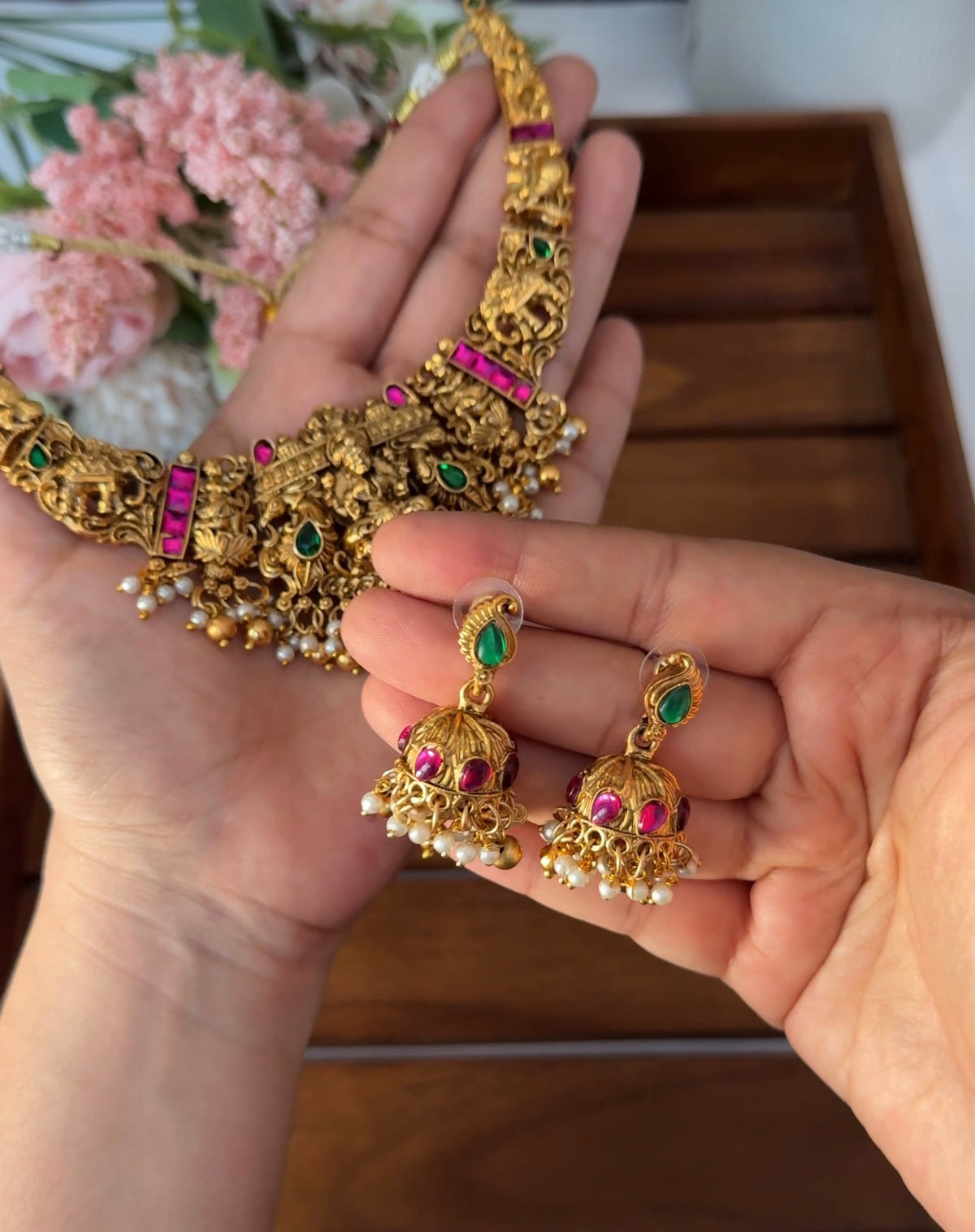 Beautiful Lakshmi Peacock Semi Bridal Necklace NE166