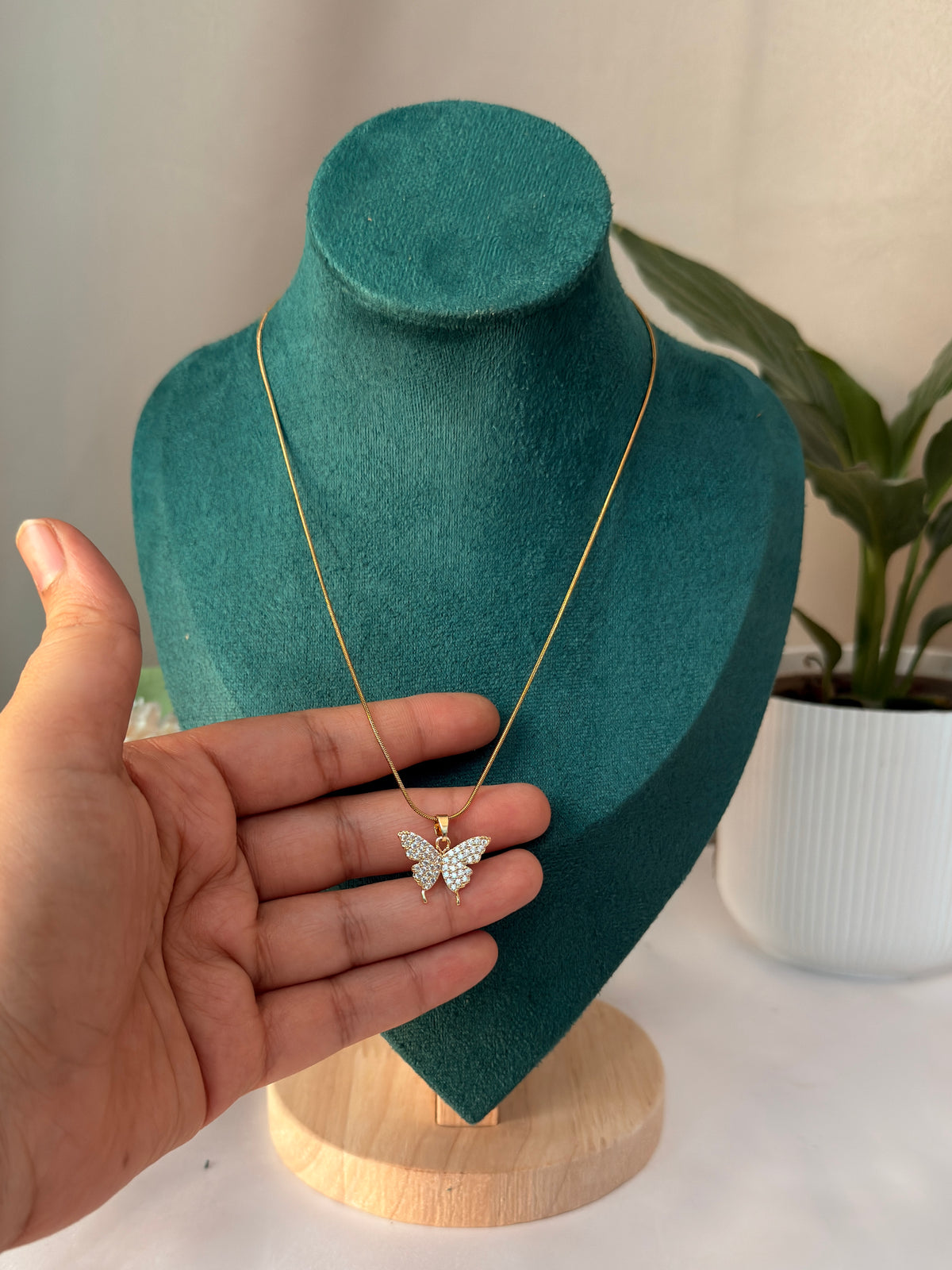 White Stone Butterfly Pendant with chain