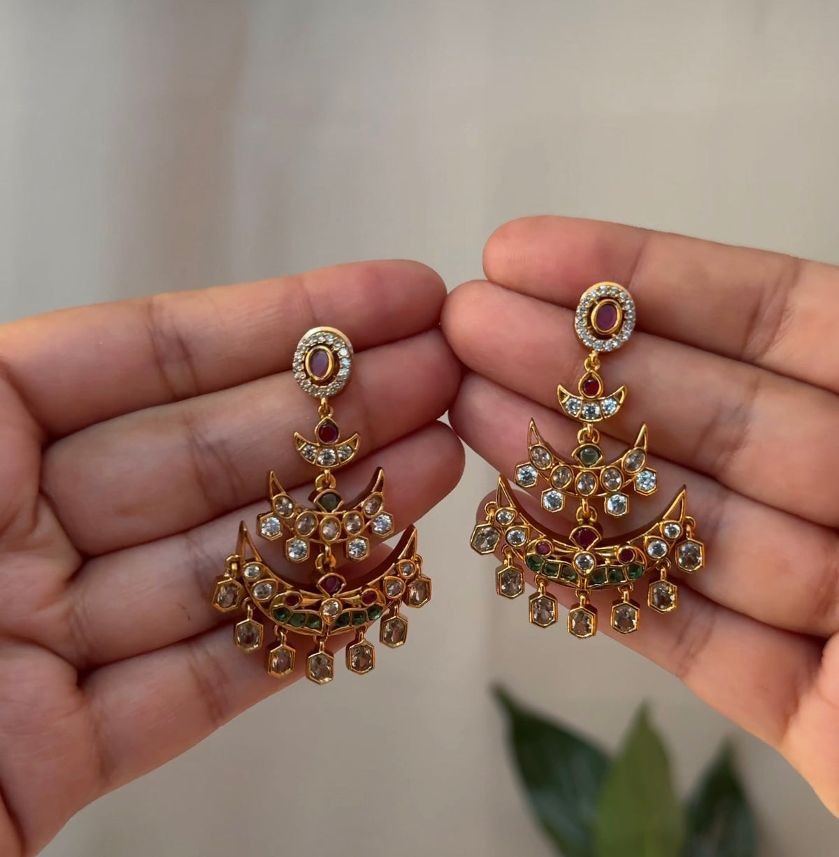 Moon Multi Layer with white stone Drop Earrings EAR40