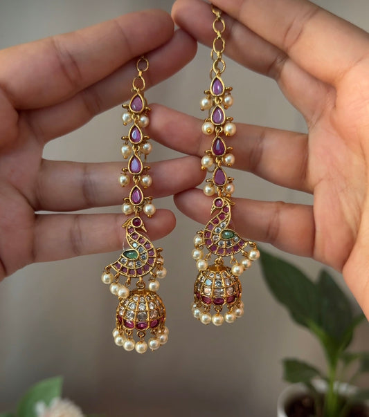 Peacock design Kundan Pearl Jhumka Ear49