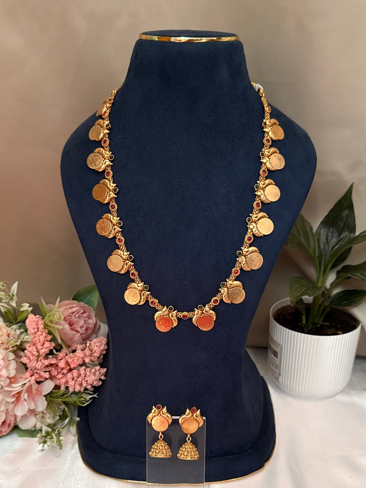 Lakshmi Coin with Peacock Long Haram L95