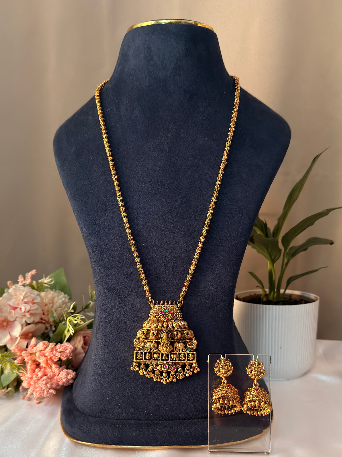Lakshmi with Elephant and Peacock Long chain L96