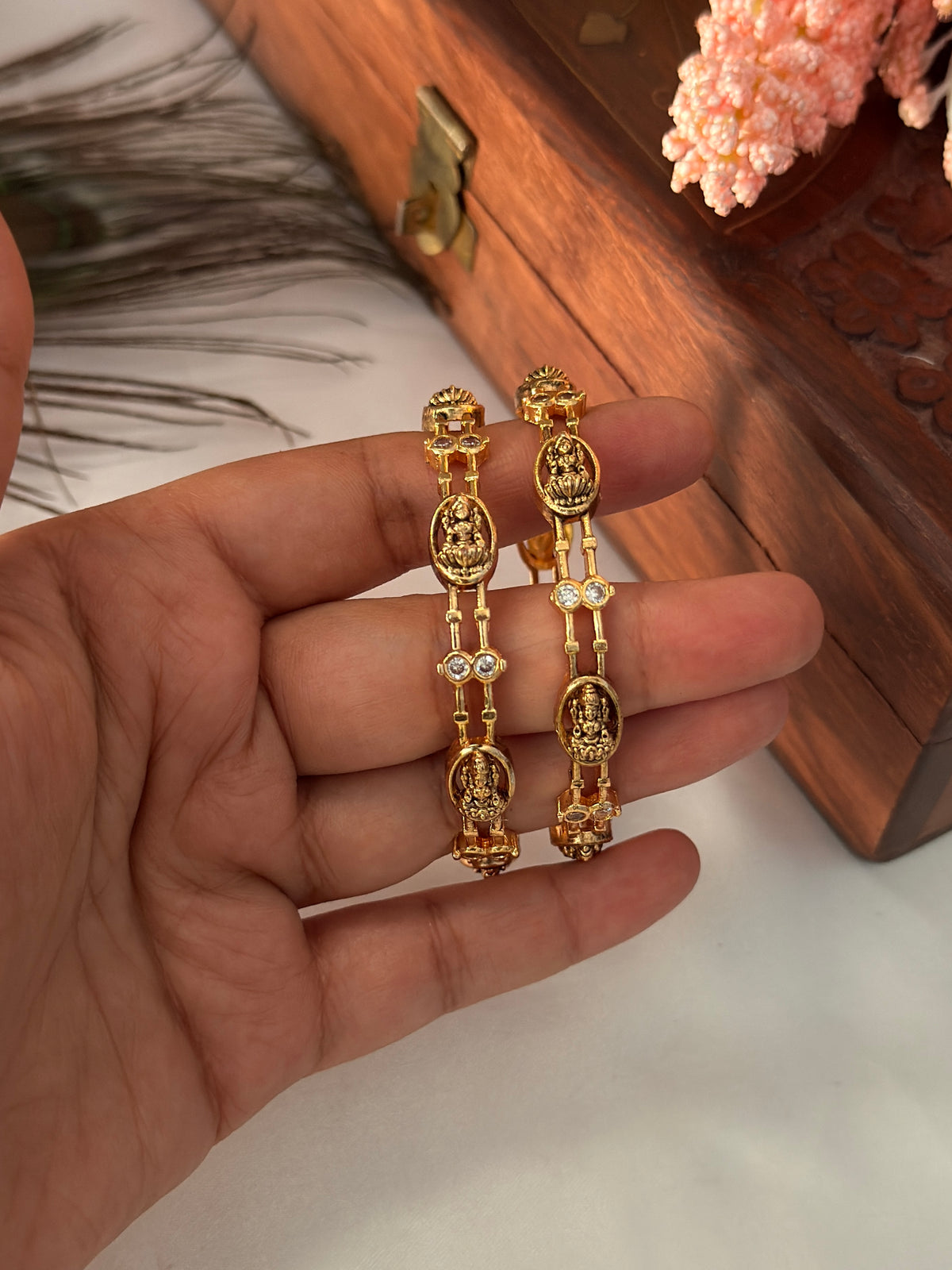 Goddess Double Line White Stone Bangles B99