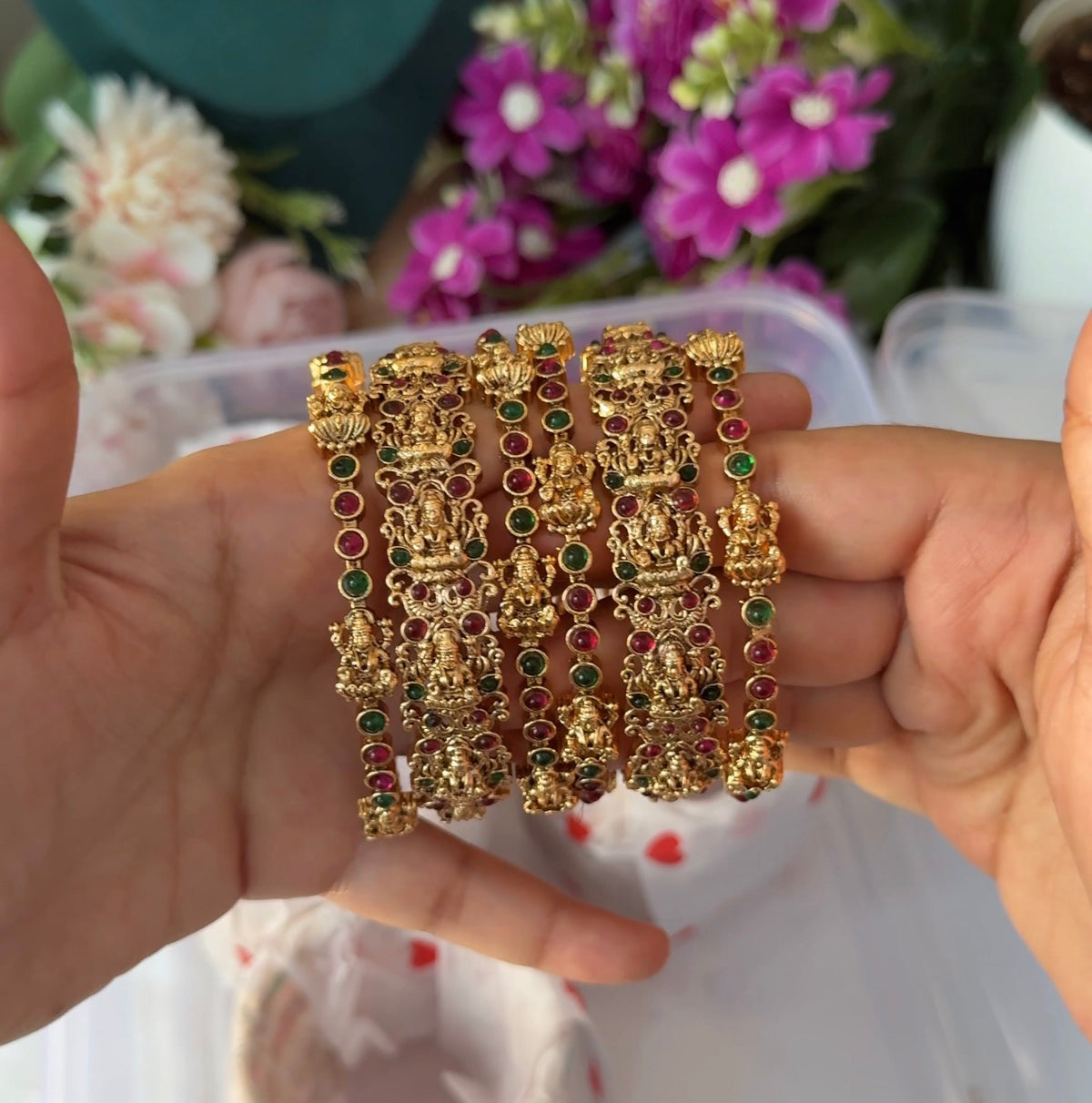 Lakshmi Devi Multi Stone Combo Bangles B86