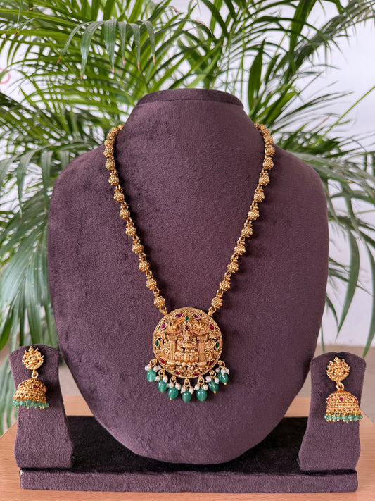 Lakshmi Long Haram with Green Beads L25