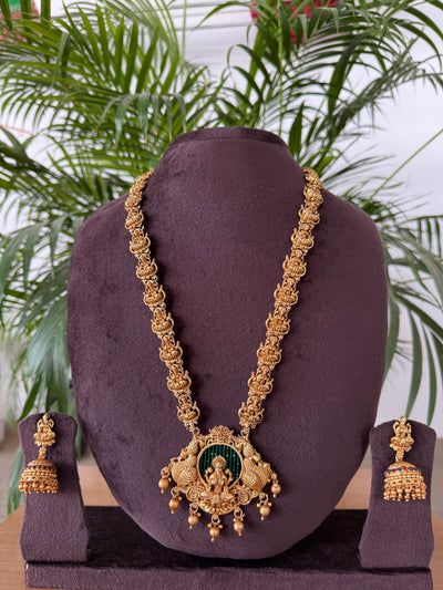 Lakshmi Long Haram With Green Background L03