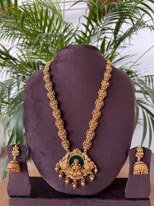 Lakshmi Long Haram With Green Background L03