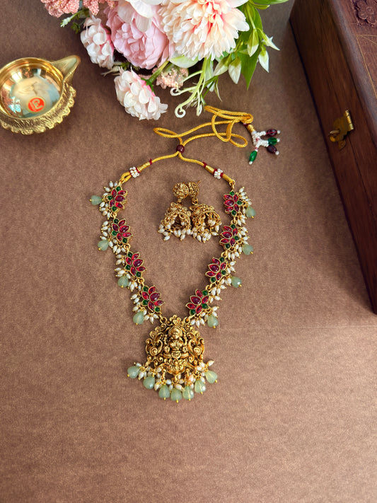 Lotus multi with pearl and Green Beads NE36