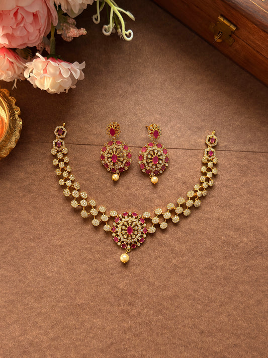 AD Necklace - White stone single pearl necklace