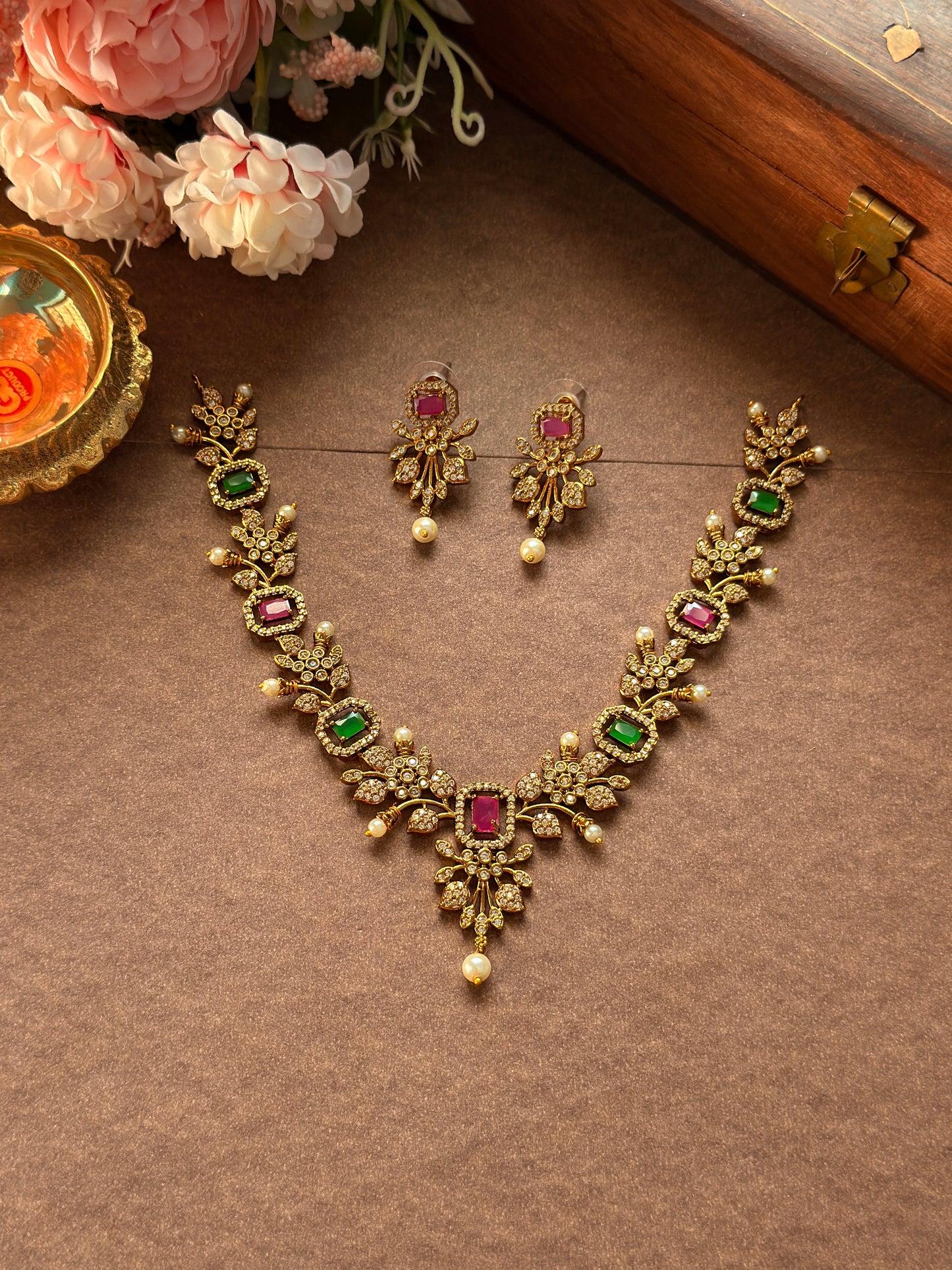 Multi colour White pearl AD Necklace DIA37