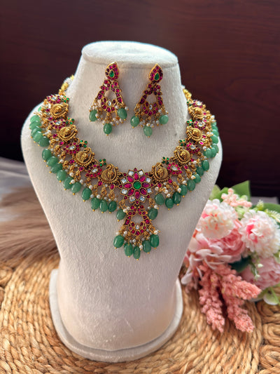 Peacock Kundan With Green Beads NE86