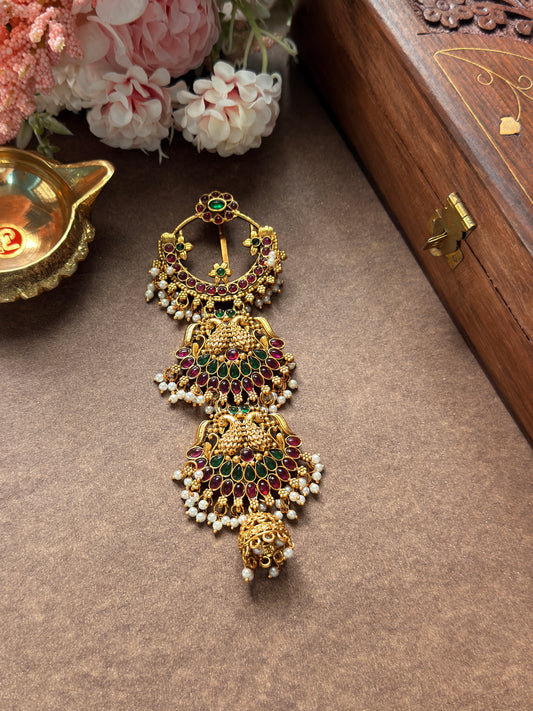 Three Layer Red/Green Stone White Pearl Jada Billai