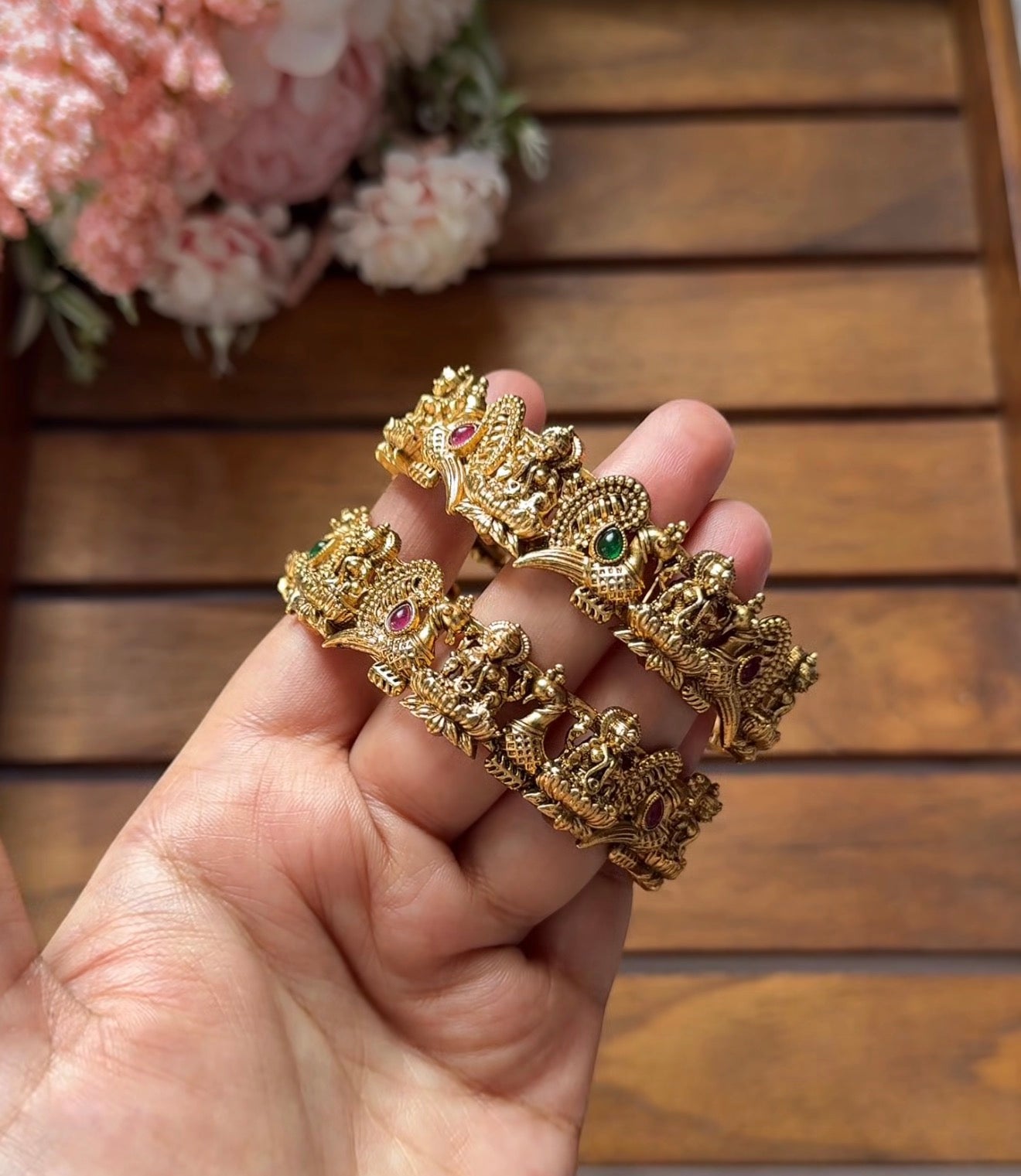 Multi Stone Peacock and Lakshmi Bangles B19