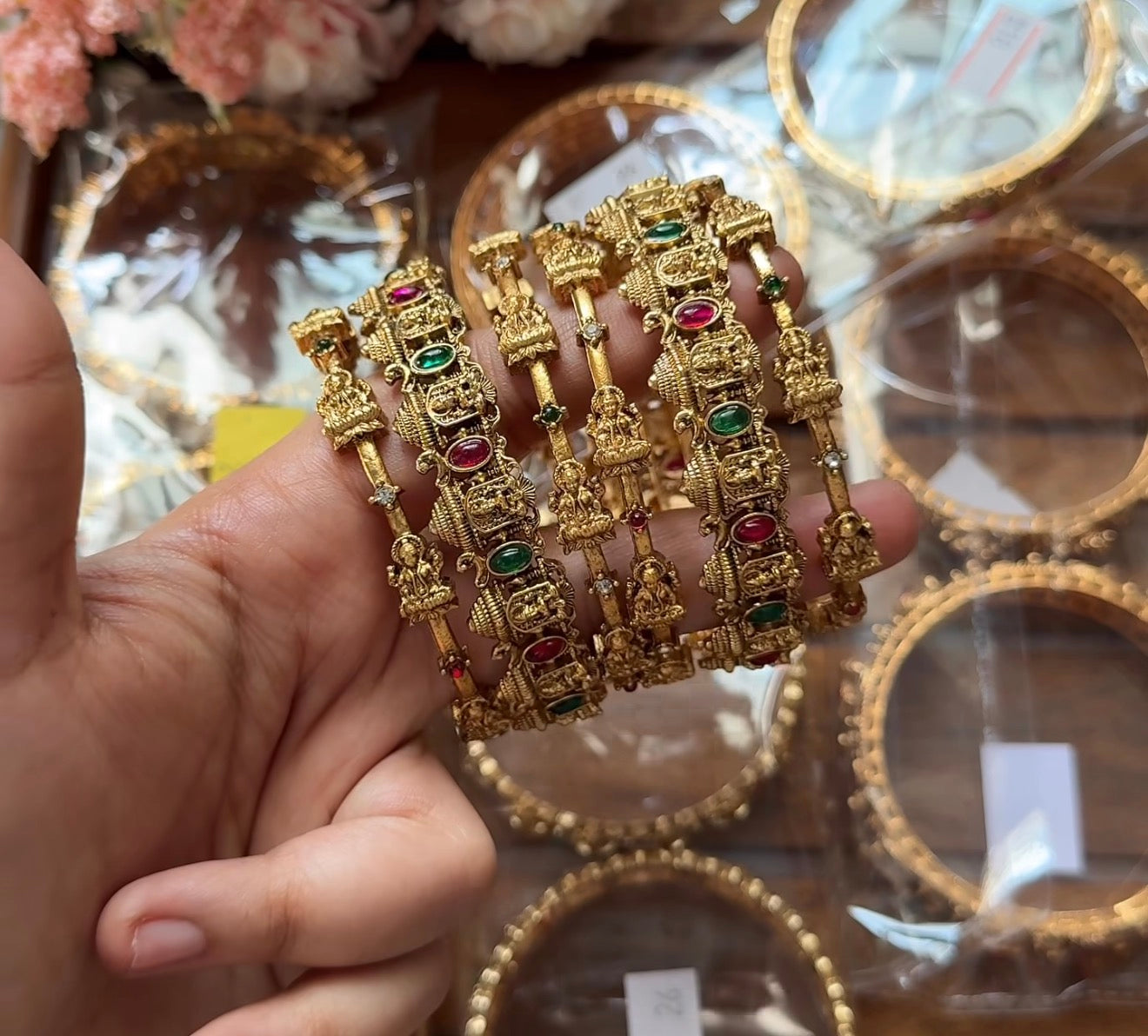 combo bangles small outer bangles with multi stone middle bangle B02