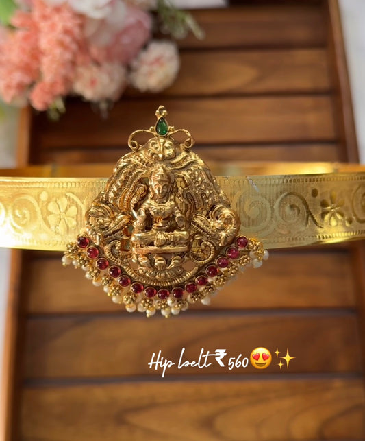 red stone - gold and pearl hanging hip belt