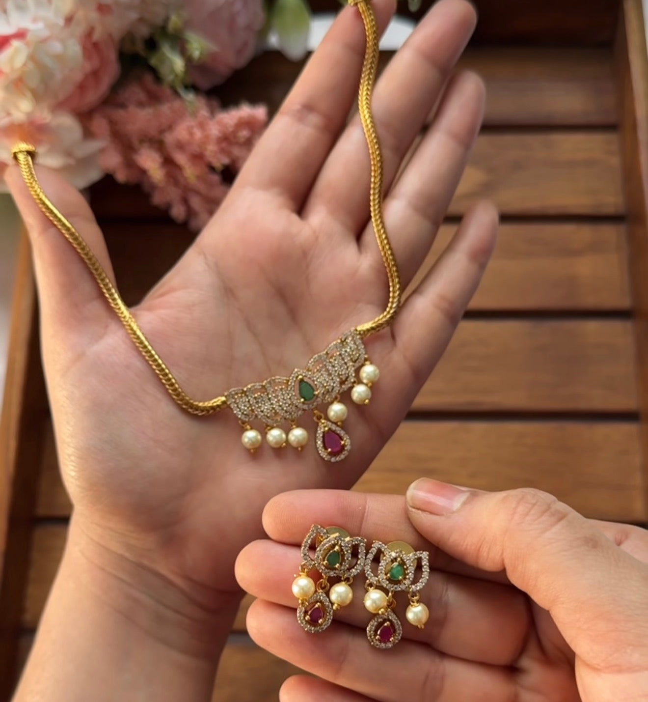 multi stone lotus ad necklace with pearl DIA44