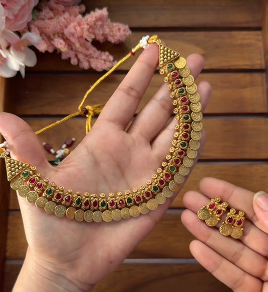 multi stone coin necklace NE49