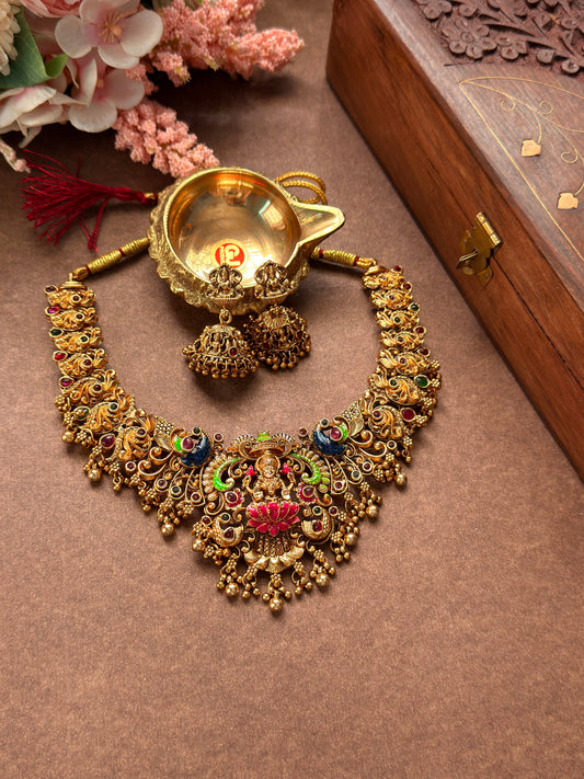 lakshmi necklace Enamel with gold beads NE18