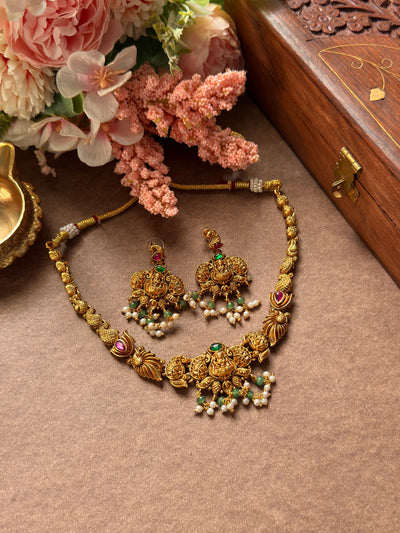 Lakshmi Necklace green beads NE64