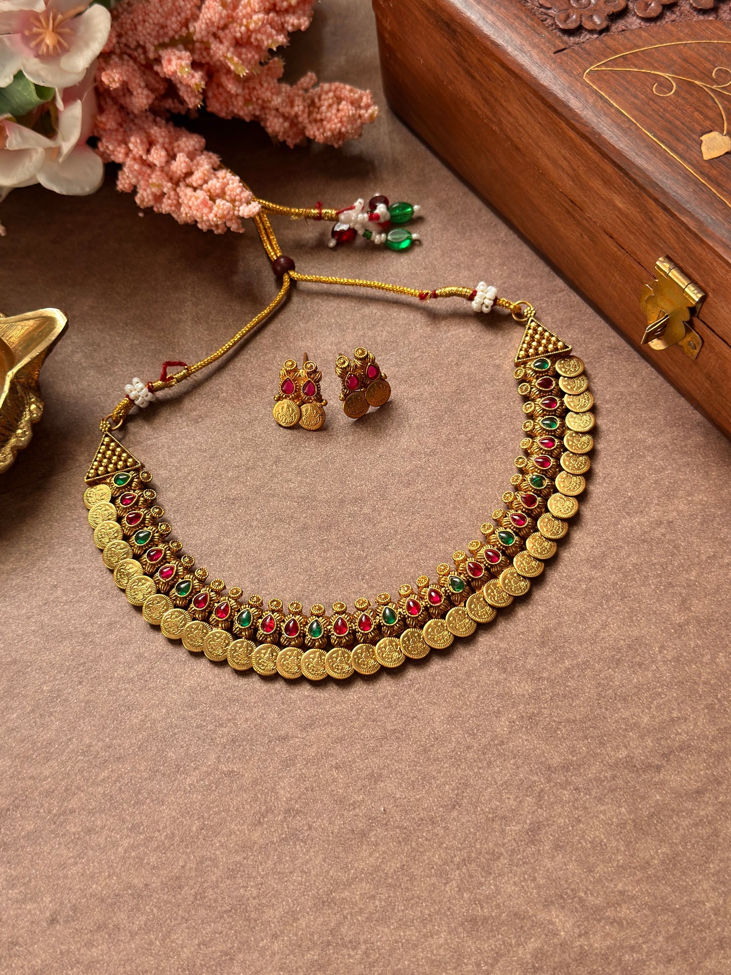 multi stone coin necklace NE49