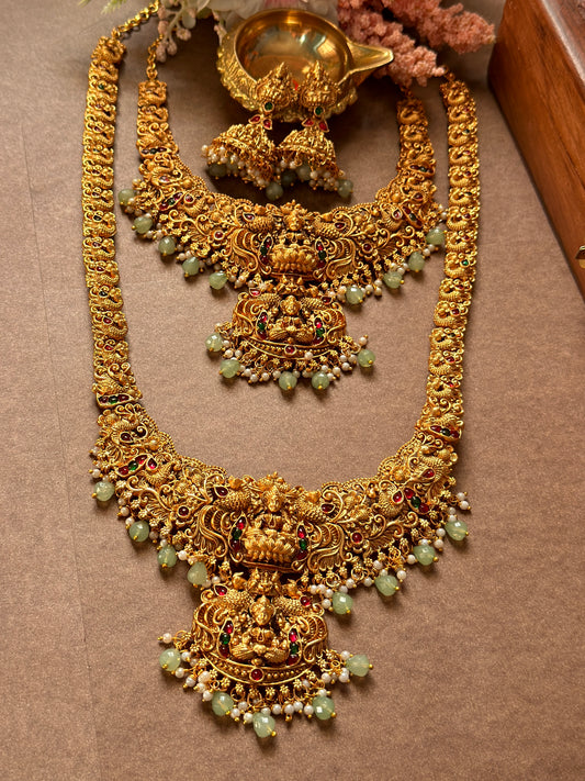 Lakshmi Bridal Set with pearl and Green Beads BS01