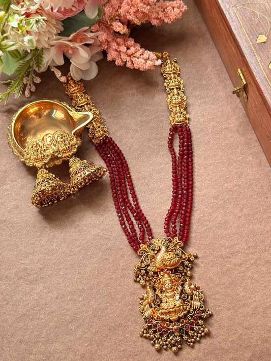 Red Beads Peacock with Lakshmi Haram L39